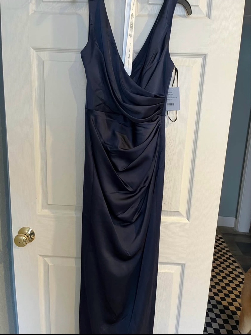 After Six Midnight Blue Satin Draped Maxi Dress